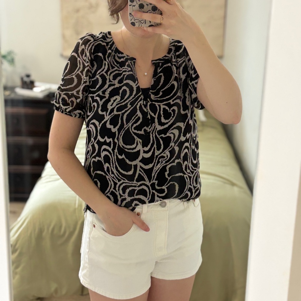 LOFT Black and Cream Swirl Blouse